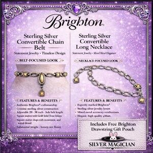 Brighton Sterling Silver and Gold Tone Necklace/Belt Combination w/Free Pouch